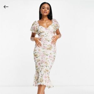 Asos Design puff sleeve ruched floral dress